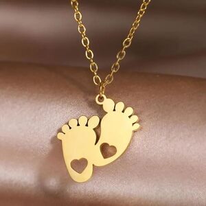 Gold Stainless Steel Baby Feet Mother's Necklace